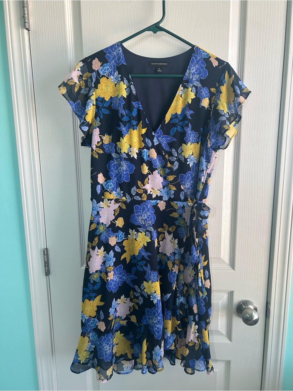 Banana Republic Navy Floral Wrap Dress - Blue, Yellow & Pink Flowers